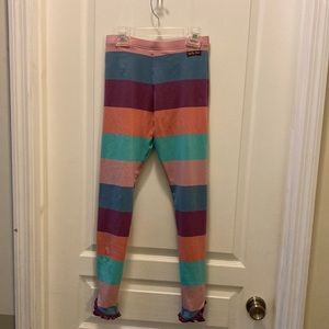 Matilda Jane size 14 multicolored striped, ruffled ankle leggings